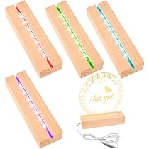 Base LED In Legno Per Lastre Acriliche E Di Vetro | 7 Colori Con Luminosità Regolabile E Porta USB (2 Pezzi)