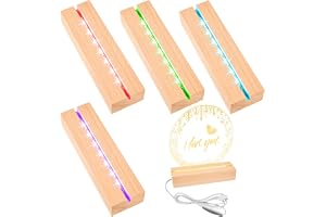 BAIFULAI 4 stycken LED-bas, 15 cm träbas 7 färger, ljusbas, ljusbas med USB-brytare, färgjusterbar, ljus display bas för glas