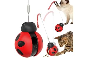 CYBERNOVA Interaktywna zabawka dla kota ze sprężynową różdżką zwiastunową, wbudowany dozownik smakołyków/puzzle dla zwierząt domowych/powolny karmnik dla kotów i kociąt (czerwona)