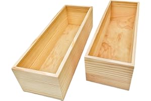 Anktily Paquete de 2 cajas organizadoras de madera sin terminar, caja rectangular de madera de 30 x 10 x 8 cm, caja de madera natural rústica para decoración del hogar