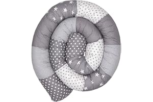 Paracolpi ULLENBOOM ® in stelle grigie (paracolpi cilindrico 300x13 cm, ideale per coprire gli spigoli e supportare i neonati)