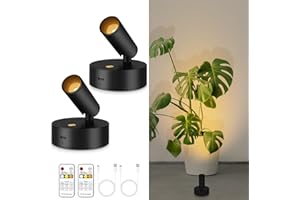 Lobolighting Lot de 2 spots intérieurs sans fil avec télécommande, piles, lumière noire LED minuterie, applique murale collante intensité variable œuvres d'art végétales