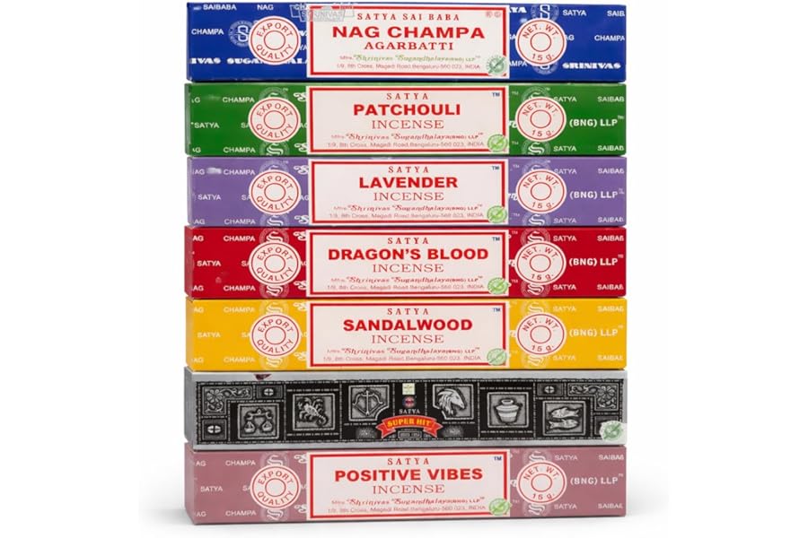 Satya Incense Gift Collection – Handcrafted Assorted Incense Sticks for Meditation, Relaxation & Yoga – 15 g Each (Pack of 7, Floral)