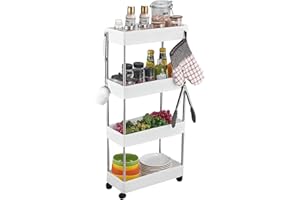 MAGIC SELECT Carro de Almacenamiento, Carrito Auxiliar con Ruedas. Carro Organizador Divisible, Ahorra Espacio, Plástico para Almacenamiento, Baño u Oficina. (4 Niveles / 86 x 40 x 12 cm)