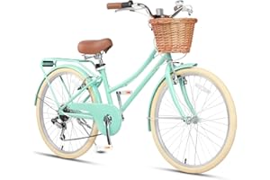‎GLERC Glerc Missy 20" 24" 26" Zoll Mädchen Cruiser Hybrid 6-Gang City Fahrrad für Jugend Mädchen über 8 Jahre alt mit Weidenkorb & Leichtgewicht, mehrere Farben