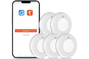 SAFELIVEO Detector de Humo Inteligente Wi-Fi, batería de 10 años con notificación Mediante aplicación, función silenciosa y autoprueba, Compatible con EN 14604, 5 Pieza (Compatible con App Tuya/Smart Life)