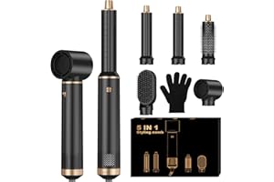 AIROGLOW Air Brush 5 en 1 Airbrush Hair Styler Airstyler 5 en 1 avec Seche Cheveux, Brosse Soufflante, Fer a Boucler, Thermal Brush, Brosse Lissante Seche Cheveux 5 en 1 pour Sécher, Boucler, Lisser