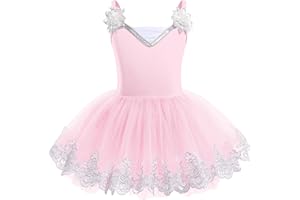 IBTOM CASTLE Vestido de Ballet para Niñas Pequeña Correa de Cisne Tutu Faldas Disfraz Bailarina Maillot de Danza con Pedrería Maillot Gimnasia Ritmica Niña