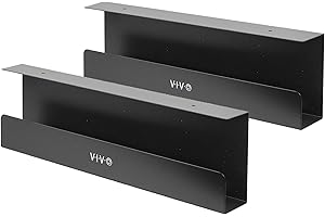 VIVO DESK-AC06-2C Tace do zarządzania kablami 42 cm, uchwyty na listwę zasilającą, organizery przewodów, do biura i domu, czarne, 2 szt