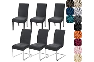 Alishomtll Dining Chair Covers Set of 6 Stretch Velvet Chair Covers for Dining Chairs Elastic Removable Chair Slipcovers Reusable Washable Chair Protector for Hotel Banquet Ceremony (Dark Grey, 6pcs)