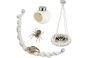 3Pcs Magnetic Jumping Spider Habitat Set, 28cm Cotton Rope Bridge + 5cm Round Hanging Hammock + Mini Hide House, Handwoven Te