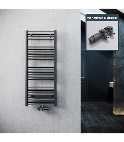 LuxeBath Radiatore Di Design Sahara 600x1200 Mm – Nero Opaco – Termosifone A Colonna Con Attacco Laterale – Scaldasalviette