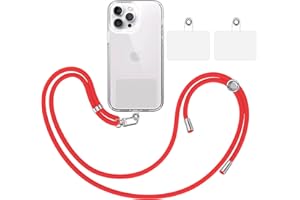 TBOC Pack: Cordón Correa Cuerda Universal [Rojo] + 2 Parches Extra de Sujección | Colgar Funda Teléfono Móvil en Cuello | Cinta Cadena Colgante Colgador Lanyard con Enganche Llavero Móviles