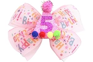 Dmnnlp 5th Birthday Baby Hair Clips, Kids Hair Bows with Coloured Balls, Cute Headbands Pink for Toddler Girls Birthday Decorations Hair Accessory Photo Props (5)