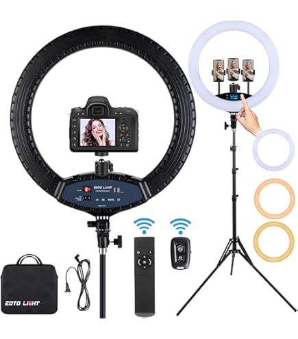 Herrfilk 13 Zoll Ringlicht mit Stativ, 1 Tablet-Clip und 2 Handyhalterungen, 3000-6000K,10 Helligkeiten, Musik modi, 100 RGB-Lichtmodi, LED Ringleuchte für Selfie,Tik Tok Vlog,YouTube, Facebook Video