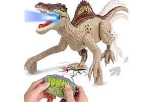 colmanda Ferngesteuerter Dinosaurier, Dinosaurier Spielzeug, 2.4G Fernbedienung Dinosaurier, Dino Spielzeug mit Gehen, Brüllen und Kopfschütteln Für Jungen Mädchen ab 3 Jahre (Gelb)