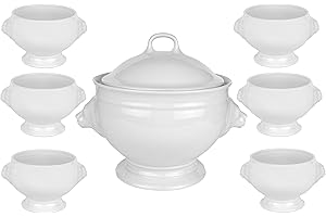 VAN WELL 8 Pièces löwenkopfterrine 2,7 l lot de 6 bols en porcelaine avec couvercle motif tête de lion 0,5 l