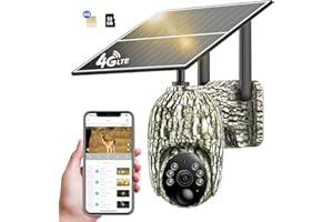 NUASI 4G Camara Vigilancia Exterior, Solar Cámara fototrampeo SIM sin WiFi, 360° Inalámbrico Cámara con 2K Visión Nocturna en Color, PIR Detección de Movimiento, Audio de 2 vías, IP66, 32GB Tarjeta