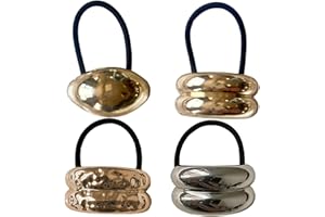 BKEMKRI 4 Piece Metal Hair Ties, Coleteros Dorados de Metal, Gomas para el Pelo con Extremos de Metal, Lazos Pelo Metal para Cola de Caballo, Metal Geometric Elastic Hair Ties, Corbatas Elásticas para el Pelo