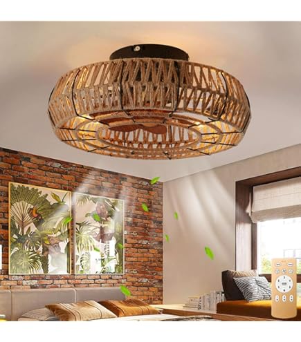 SNOWUNDER 41" Modern Ceiling Fan With Light, Flush Mount Celing Fan With Led Light And Remote Control For Living Room,Tri-Color Light 6-Speed Wind