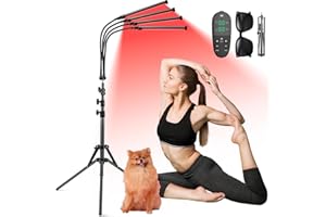 Aolawco Rotlichtlampe mit Ständer, 660nm & 850nm & 940nm Infrarotlampe, 180LEDs Rotlicht mit Fernbedienung, 4 Köpfe Lichtlampe, Red Light für Männer und Frauen Geburtstagsgeschenke