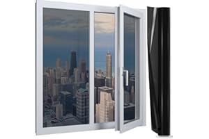 AOVNEA Pellicola Oscurante Vetri Finestre, Pellicola per Vetri Privacy Adesiva, Pellicola Riflettente Finestre Anti-UV Controllo del Calore, Adatto per Ufficio Casa, 44.5x400cm (Nero Traslucido)
