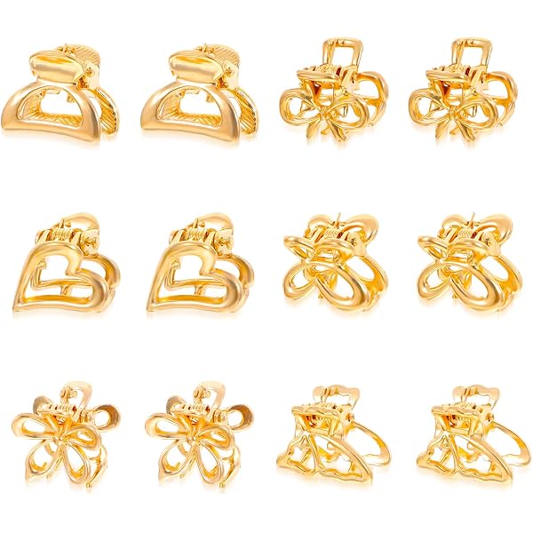 12 Stück Mini Haarspangen Für Feines Haar – Rutschfeste Metall-Klammern Mit Blumen-Design In Gold