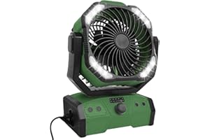 ELZO Ventilatore da campeggio ricaricabile da 30000 mAh, ventilatore da tavolo USB con luce a LED e gancio, rotazione a 270° con telecomando, ventilatore a clip per attività all'aperto, campeggio