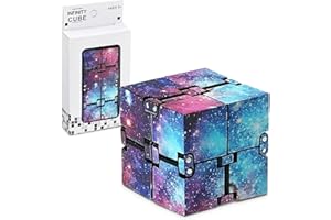 Lillyvale Infinity Cube Plastic Fidget Toy Galaxy Space Mini Finger Toys Handy Fidgeting Game for Kids Adults Anxiety Disorder Star Purple Pattern Killing Time For ADD ADHD (Starry Galaxy Sky)