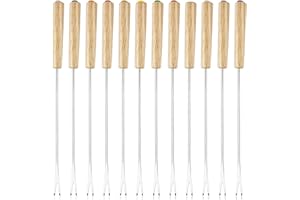 DOZYLIVE 12 Stück Fondue Gabeln Set 24 cm, Edelstahl Fonduegabeln mit Holzgriff, Bunt Fleischfonduegabel, Grillgabel Fondue für Käsefondue, Schokoladenfondue, Fleischfondue, Grillgabeln und Fondue Spieße