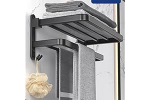 Senhill 60cm Porta Asciugamani Bagno Portasciugamani da Parete con Mensole Doppia In Alluminio Pieghevole Barra portasciugamani