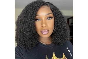 ROMFACE Parrucca Capelli Umani Afro Kinky Curly Human Hair Wig Parrucca Riccia Parrucca Donna Capelli Veri umani Glueless Pre Plucked 180% Density Natural Color 18 inch Afro wig