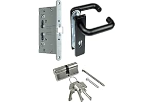 FH TÜRBESCHLAG SETS SN-TEC Stahltür/FH Tür Komplett Set Beschlag (beidseitig Drücker) + FH Schloss (DIN Links/Rechts Falle und Riegel Mittig) + Profilzylinder
