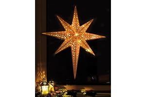 ‎BONETTI LED Stern aus Holz | mit 10 LED´s beleuchtet | kabellos | inkl. Fernbedienung | 52 cm | verschiedene Muster | Fensterstern | Holzstern | Weihnachtsdekoration | Adventsstern (52cm Sternoptik)