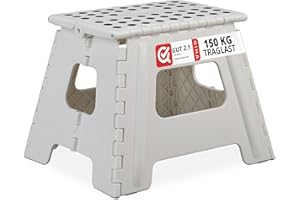 Relaxdays Sgabello Pieghevole L, da Bagno o Campeggio, per Bambini, Fino a 120 kg, Plastica, H 32,5 cm, Bianco, H 30 cm