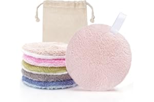 LOPHE Reusable Makeup Remover Pads - Face| Cotton Rounds Eyes Make Up Remover Pads for All Skin Types,Soft Coral Fleece Face Cleansing Pads with Hanging Loop & Storage Bag, 6 pcs Mixed Colour
