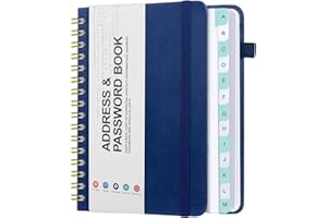 YIQICOMLE Address and Password Book with Alphabetic tabs, Address Organizer with Spiral Binding Hardcover Telephone Book Password Keeper Password and Address Management (12 x 14.5cm, Blue)