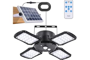 Lámparas Solar Exterior/Interior con Mando a Distancia, Beinhome LED Luces Solar 128 ledes, Batería de 4400mAh con Cable 5M, IP65 impermeable, Detector de Movimiento, 4 Modos,para Jardín Camping