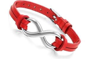 Flongo Pulsera De Cuero Para Hombre: Brazalete De Cuero Unisex Con Diseño Infinito - Elegante Pulsera De Cuentas - Ajustable - Ideal Para Uso Diario