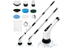 SUNFRY Spazzola Rotante Pulizia Casa 2 Velocità Spazzola Elettrica Rotante per Pulizia Senza Fili Schermo LED Scrubber Elettrico con 7 Testine sostituibili & Estensione Regolabile per Bagno Cucina Auto Vasca