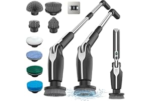 Leebein Cepillo Eléctrico Limpieza Hogar, 2024 Fregadora Giratoria Eléctrica con 8 Cepillo Reemplazables, Control Remoto, Mango Ajustable 38-132CM y 2 Velocidades de Rotación para Baño/Cocina/Coche