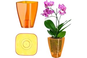 KADAX Plastikowa doniczka na kwiaty, smukła doniczka na storczyka, minimalistyczna doniczka na rośliny, owalna doniczka do salonu, na parapet (⌀ 12 cm, prostokątna, pomarańczowa)