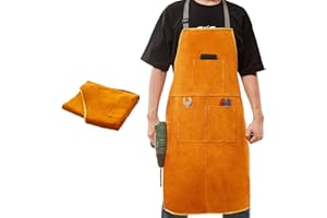 CROWNSHOP Tool Aprons Work Apron 62.5X88cm Leather Welding Work Aprons Heat and Flame Resistant with 3 pockets Woodworking Fireproof Canvas Apron Heavy Duty Workshop Aprons for Welders and Blacksmiths