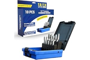 TAITATOOLS 10pc Carbide Burr Set 1/4" Shank Tungsten Double Cut Rotary Die Grinder Bits - Cutting Burrs for Most Drills and Die Grinding Accessories - Wood Carving Metal Working & Sturdy Storage Case