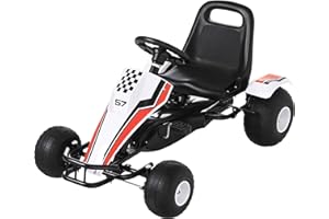 HOMCOM Gokart, Tretauto mit verstellbarem Sitz, Bremse, Pedalantrieb, Tretfahrzeug mit Vor- und Rückwärtsgang, Kinderfahrzeug bis 35 kg belastbar, für Kinder 3-6 Jahre Weiß