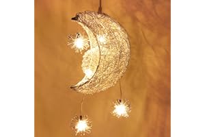 PETITES ECREVISSES Lustre Suspension Lune étoiles LED Plafonnier Luminaire Aluminium avec 5 Ampoules pour Enfants Chambre