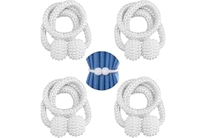 TWOBUD 4Pcs Curtain Tie Backs, Long Pearl Ball Magnetic Curtain Tiebacks Modern Simple Style, 19 inch Tie Backs for Voiles - European Drapes Clips Rope Holdbacks for Home/Office/Hotel Window Decorative