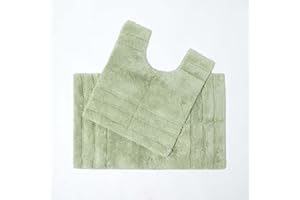 HOMESCAPES Spa Supreme Luxury Bath Mat & Pedestal Set, Sage Green, Very Heavy 1800 GSM, Super Soft Plush Cotton Rug, 50x80cm, 50x55cm, Washable at Home.