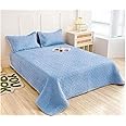 MOONCEE 3 PCs King Size Bedspread Set Quilt Set With 2 Pillow Cover Lightweight Bed Cover, Thin & Soft Summer Comforter Reversible Coverlet Bedding Set for All Season (Blue)