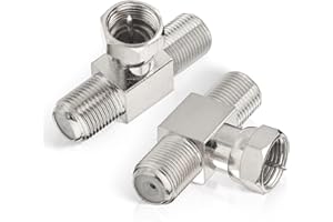 SUPERBAT Wlaniot Connettore Antenna TV 75Ohm F Maschio a Doppia Femmina - Divisore RF 3 Vie a Bassa Perdita per Video, Videoregistratore, Tuner Satellite (2 Pezzi)